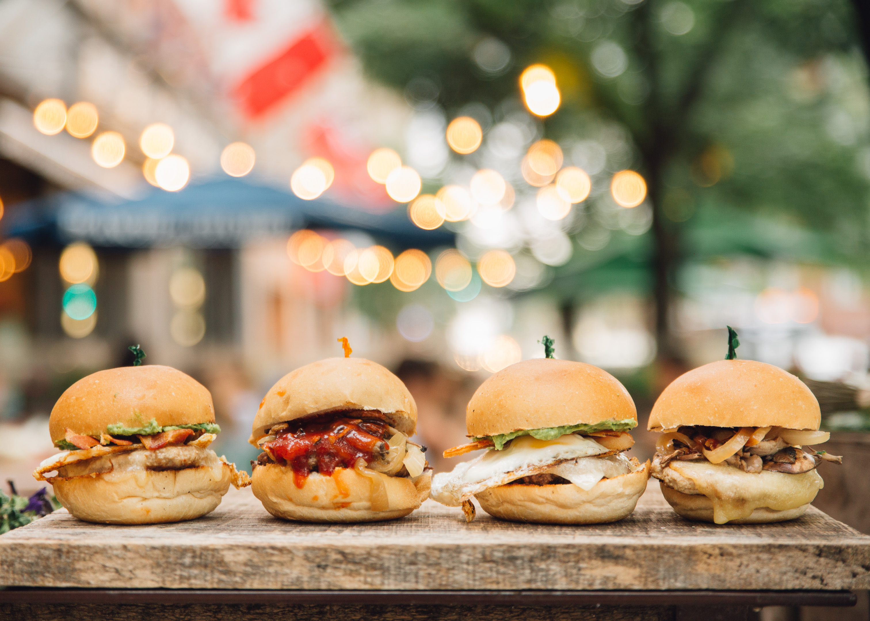 BGood burgers on a summer patio in Toronto, Ontario
