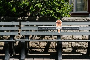 A Yorkville bench sits at Summer's Ice Cream in Toronto